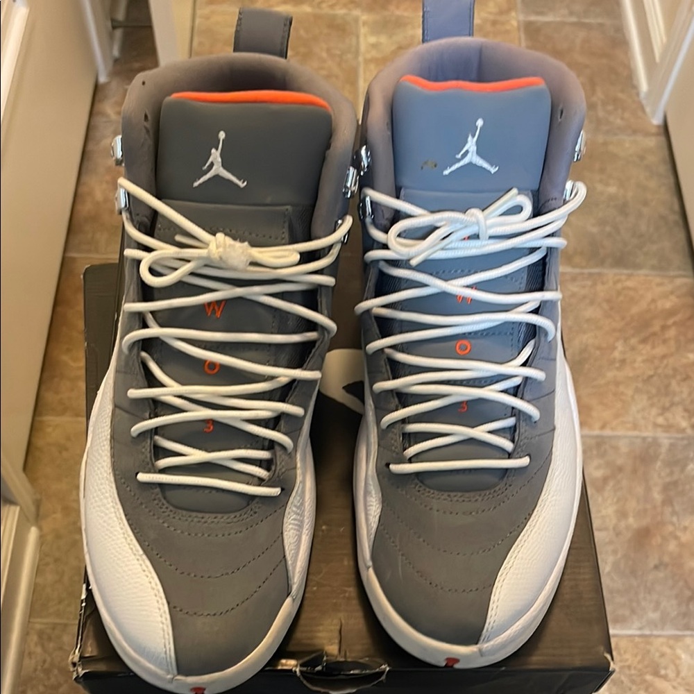 Jordan 12 Retro Men's Gray and White Sneakers